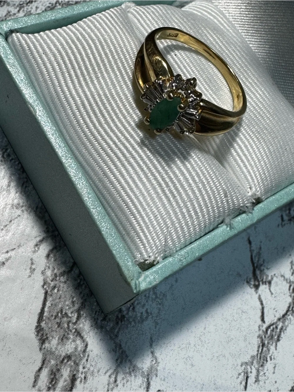 Vintage 10k Gold Marquise Emerald & Diamond Ballerina Cluster Ring Size 7